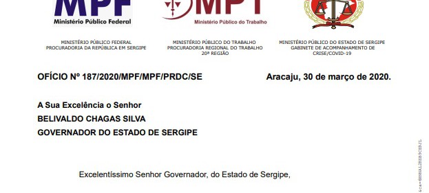 Covid-19: MPF, MPT e MP-SE pedem que Estado mude protocolo de registro de casos, para evitar subnotificação em Sergipe