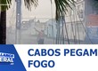 Cabos de rede de telefonia e internet rompem e pegam fogo no Bairro Santos Dumont