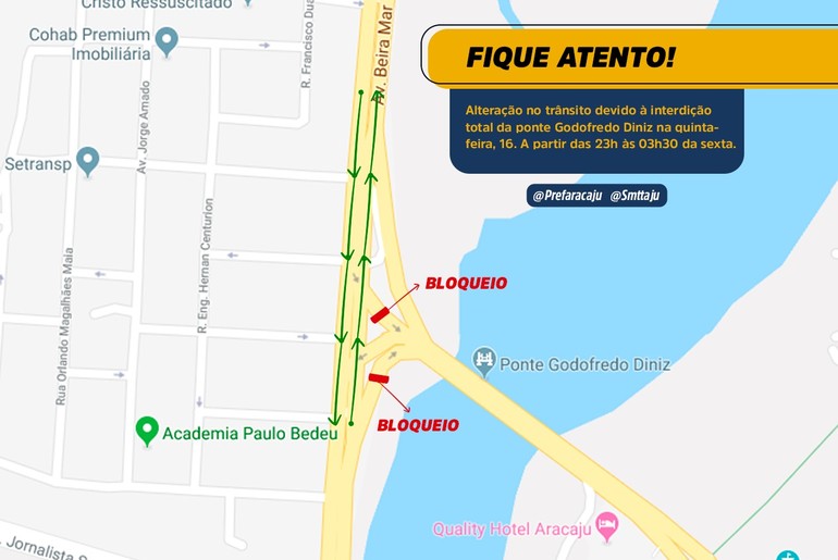 Tráfego na ponte da Coroa do Meio será interrompido nesta quinta, a partir das 23h