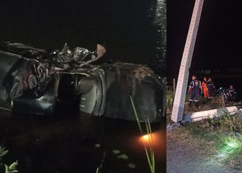 Veículo sai da pista, atinge poste e cai em lago no Mosqueiro; um morre e quatro ficam feridos