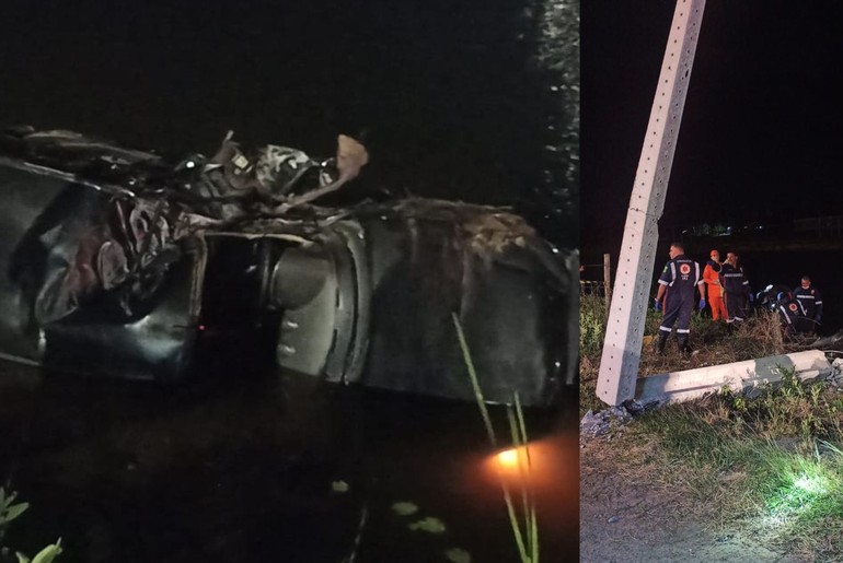 Veículo sai da pista, atinge poste e cai em lago no Mosqueiro; um morre e quatro ficam feridos
