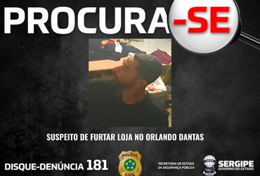 Imagem de suspeito de dois furtos em loja na zona sul de Aracaju é divulgada