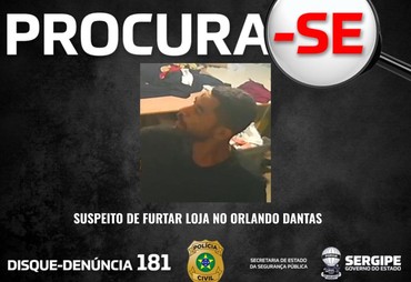 Imagem de suspeito de dois furtos em loja na zona sul de Aracaju é divulgada