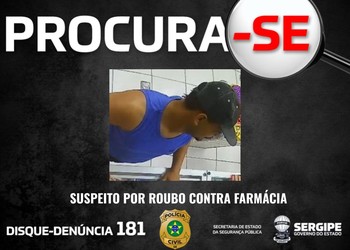 Polícia Civil divulga imagem do suspeito de roubar farmácia em Nossa Senhora do Socorro