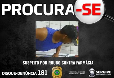 Polícia Civil divulga imagem do suspeito de roubar farmácia em Nossa Senhora do Socorro