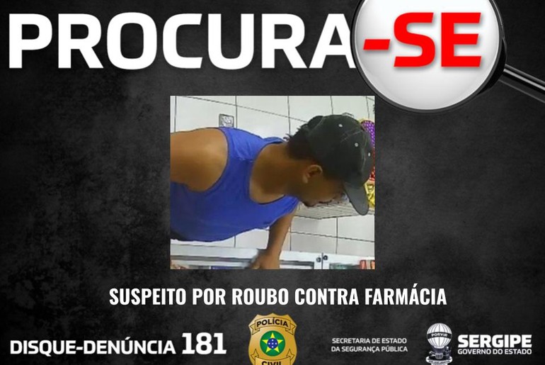 Polícia Civil divulga imagem do suspeito de roubar farmácia em Nossa Senhora do Socorro