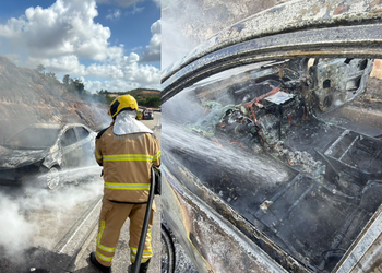 Incêndio atinge veículo às margens da BR-101 em São Cristóvão