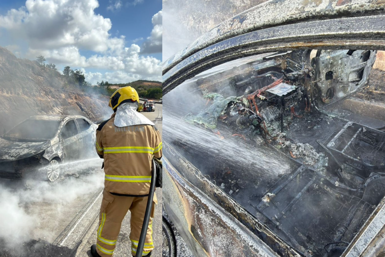 Incêndio atinge veículo às margens da BR-101 em São Cristóvão