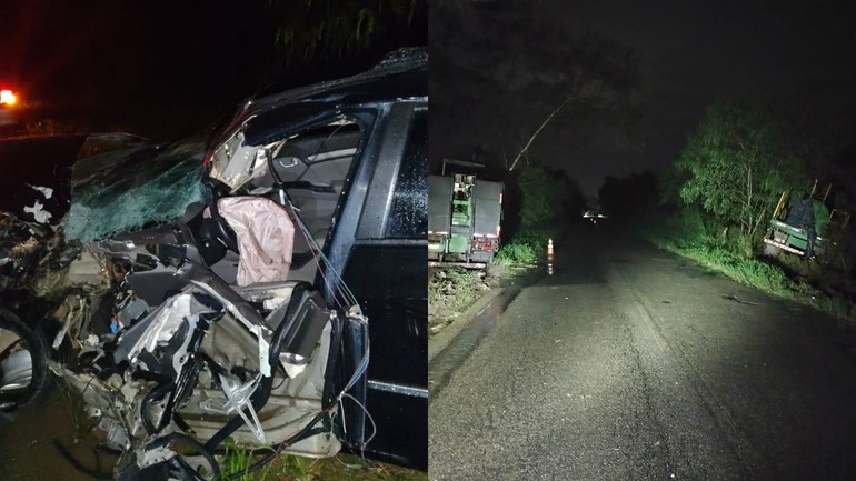 Acidente envolvendo dois caminhões e um carro deixa homem ferido na SE-230; VÍDEO