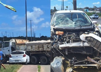 Motorista fica ferido após colisão entre carro e caminhão em Nossa Senhora do Socorro