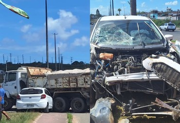 Motorista fica ferido após colisão entre carro e caminhão em Nossa Senhora do Socorro